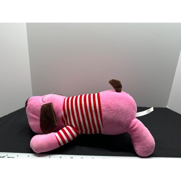 Pink Plush Dog Toy With Red & White Striped Shirt & Brown Ears Pillow Gift - Picture 3 of 8